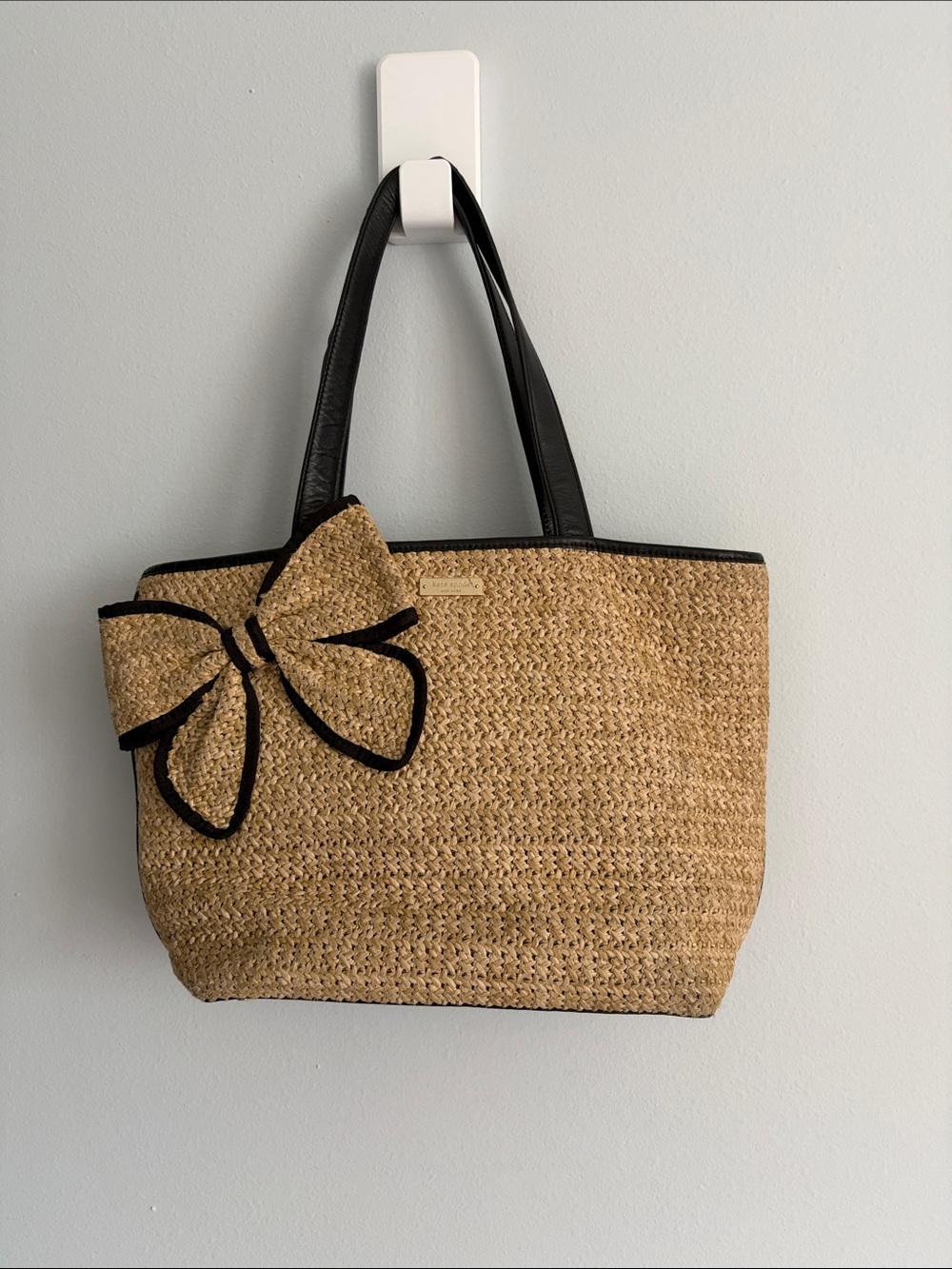 kate spade Natural Straw Tote with Black Trim and Bow